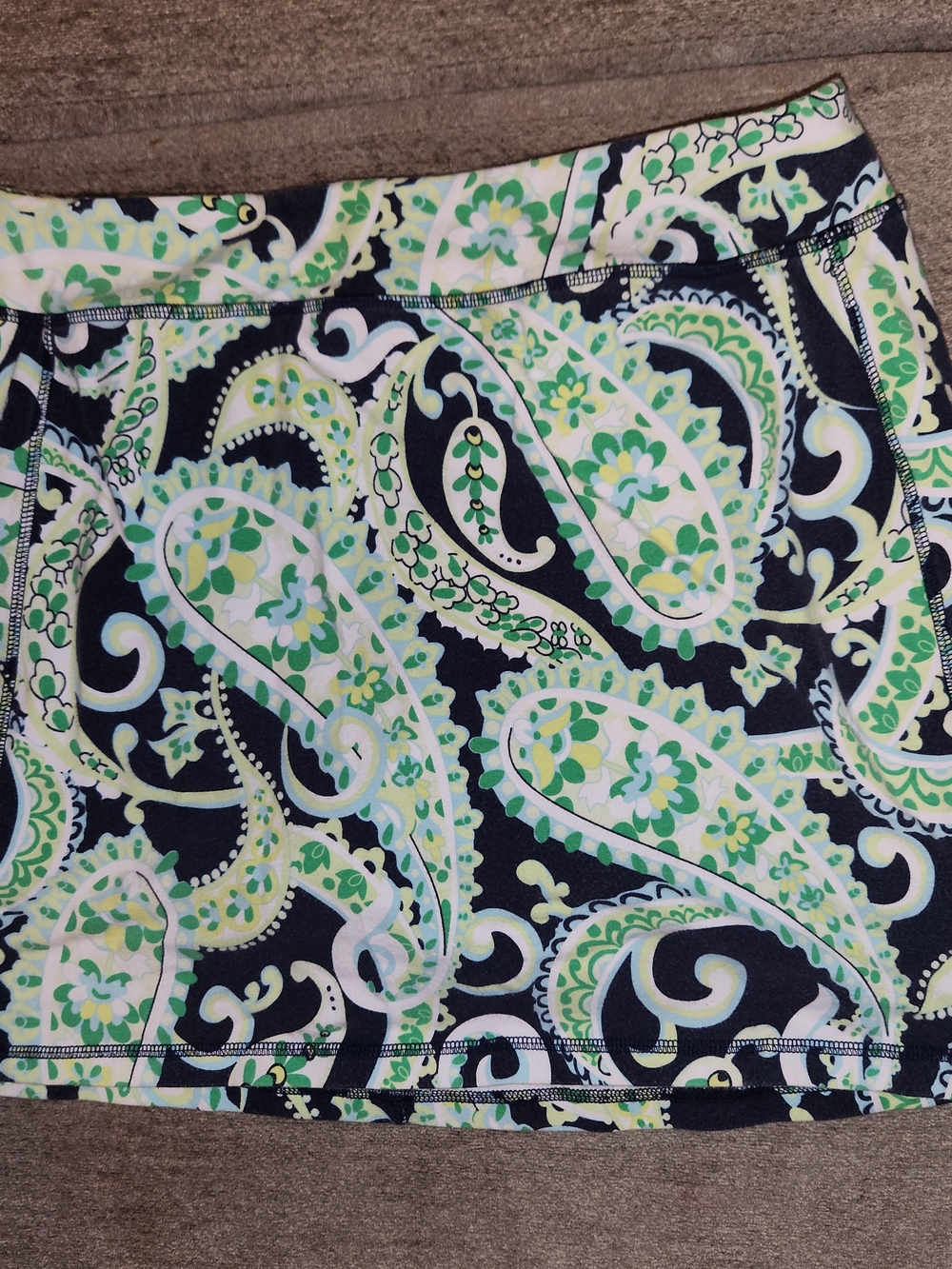 T By Talbots Navy Athletic Skort with Green and Yellow Paisley Lining